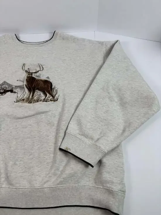 Croft & Barrow Embroidered Deer Wildlife Crewneck Sweatshirt Gray Men's XL - Picture 5 of 10